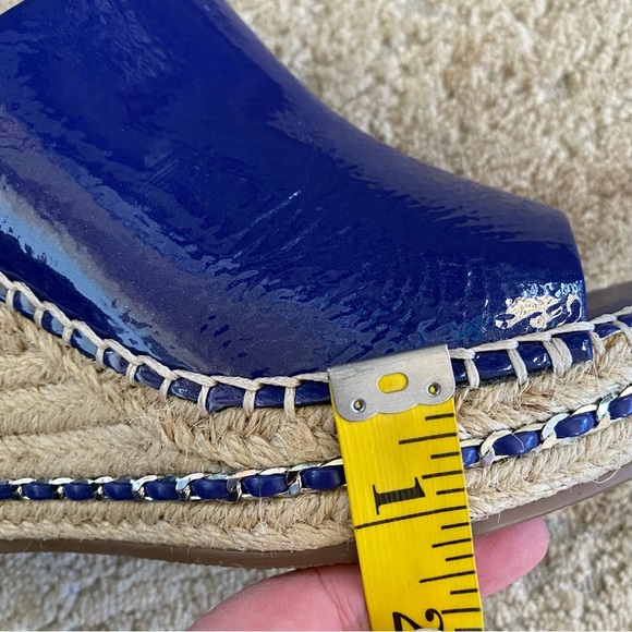 Karl Lagerfeld Carina Royal Blue Espadrille Wedge Sandals Heels Open Toe Leather - Picture 12 of 12